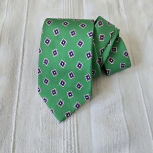 Polo Ralph Lauren Geometric Pattern 100% Silk Tie Bright Green Made in‎ Italy
